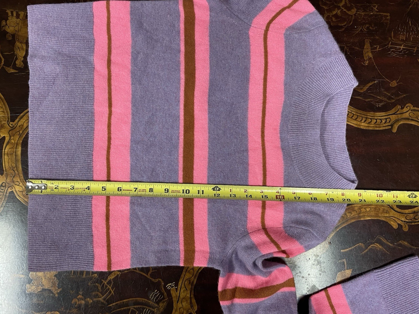 Lisa Todd Cashmere Earn Your Stripes Purple Pink Oversized Crop Sweater Prep XS