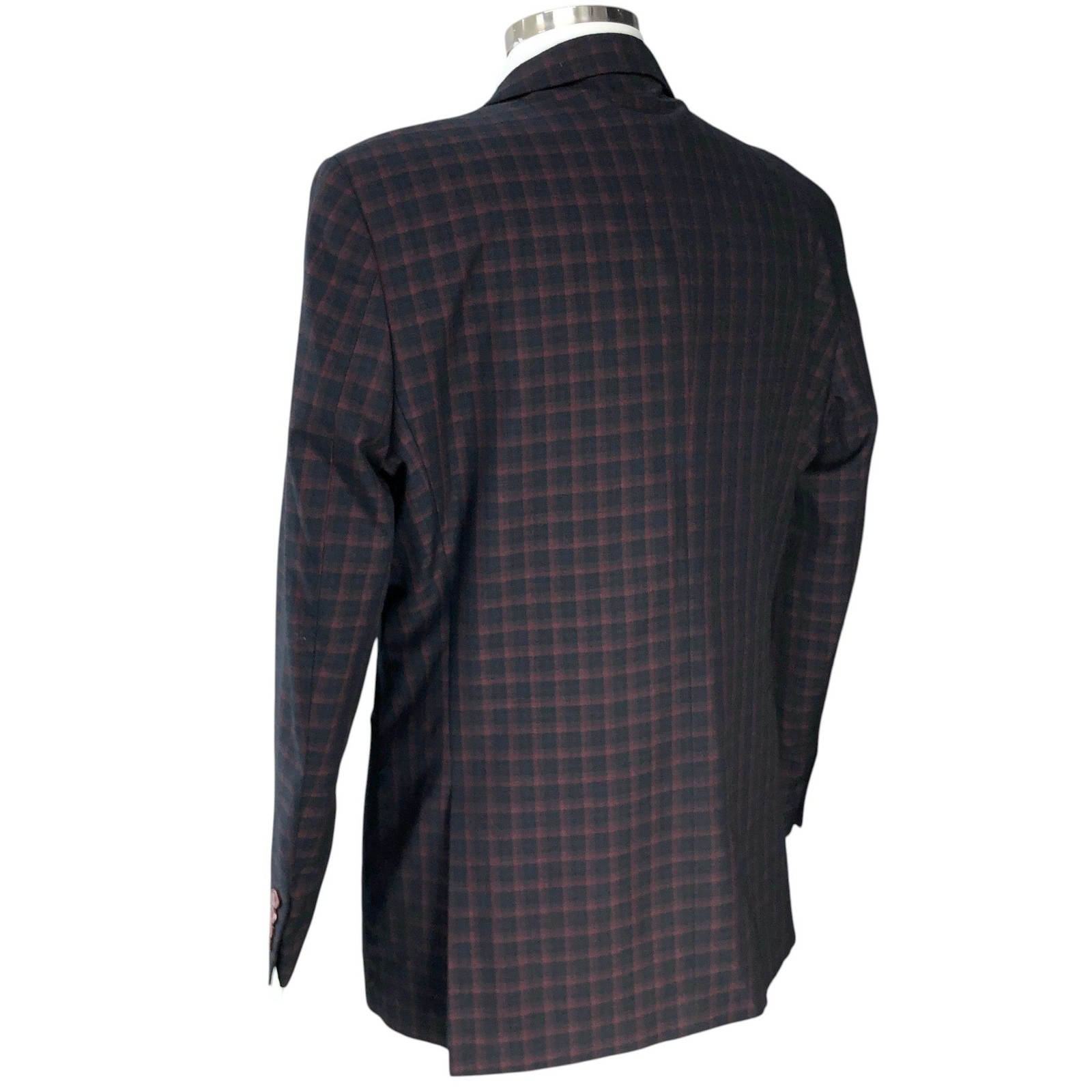 Lineage Suit Mens 42R Black Red Windowpane Check Two Piece Tailored Jacket Pants