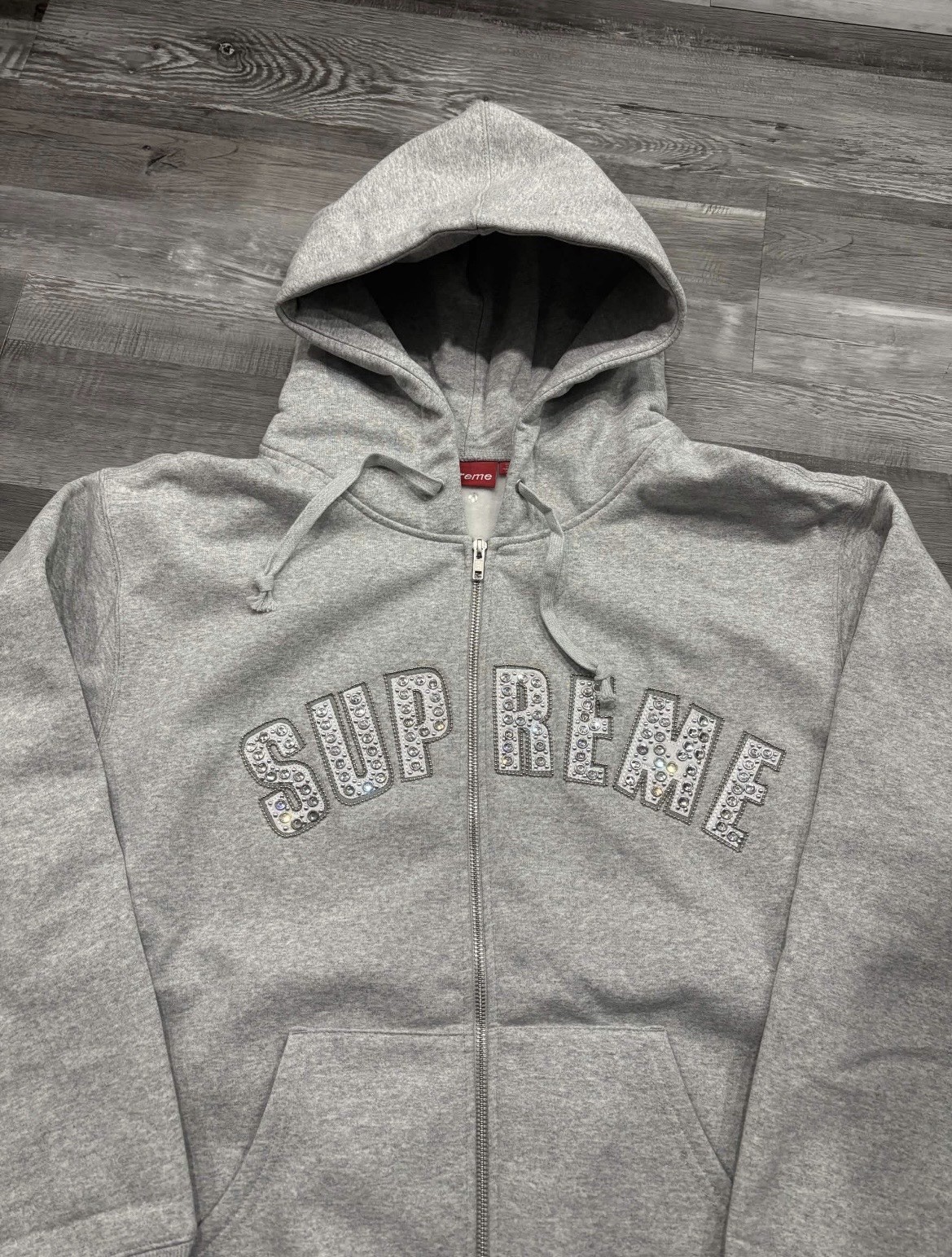 Supreme Men’s L Gray Full Zip Hooded Cotton Fleece Logo Hoodie