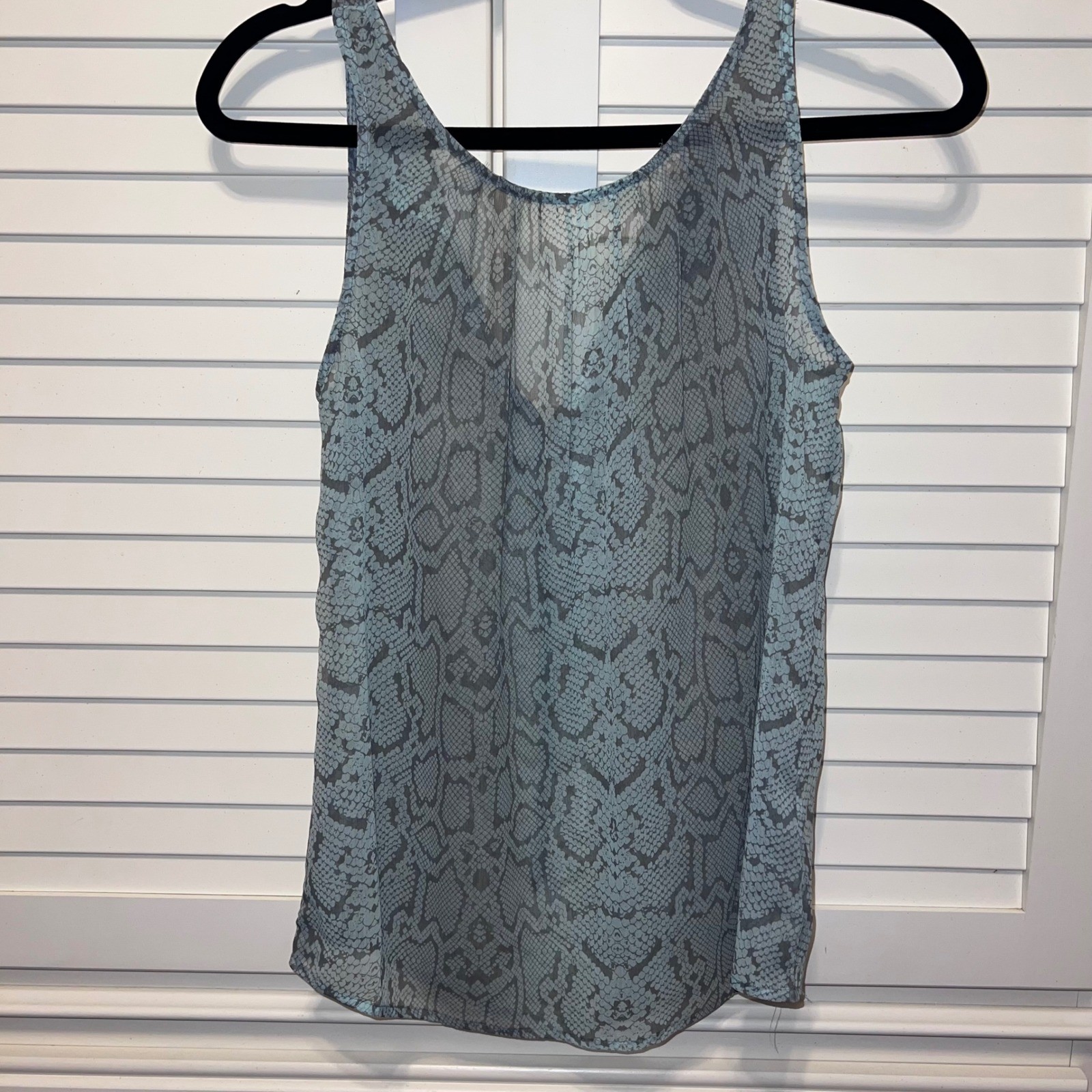 Sheer Snakeskin Print Keyhole Back Tank Top Blouse.