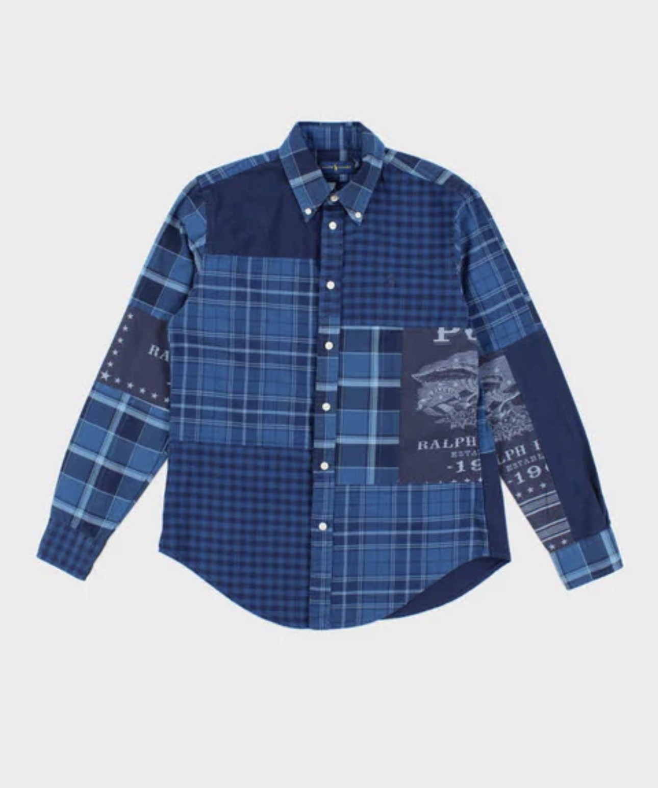 Polo Ralph Lauren Dress Shirt Size Medium Blue Plaid Oxford American Flag Patch