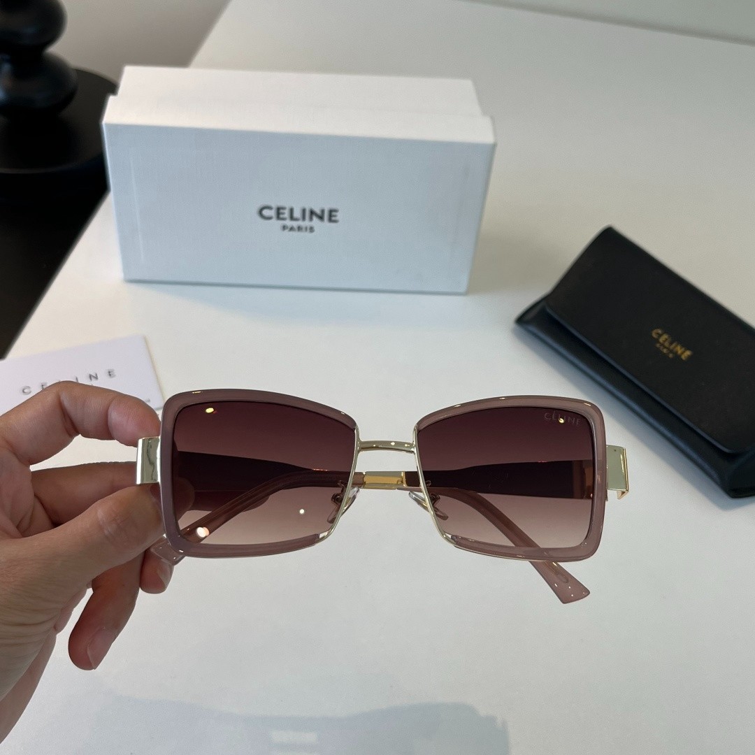 Celine Pink Frame Gradient Brown Lens Gold Triomphe Square Sunglasses