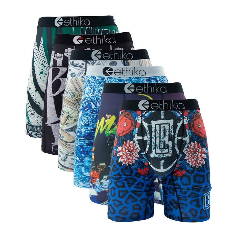 ETHIKA 6PCS Men Boxer Briefs Breathable Mesh Underwear Printed Plus Size