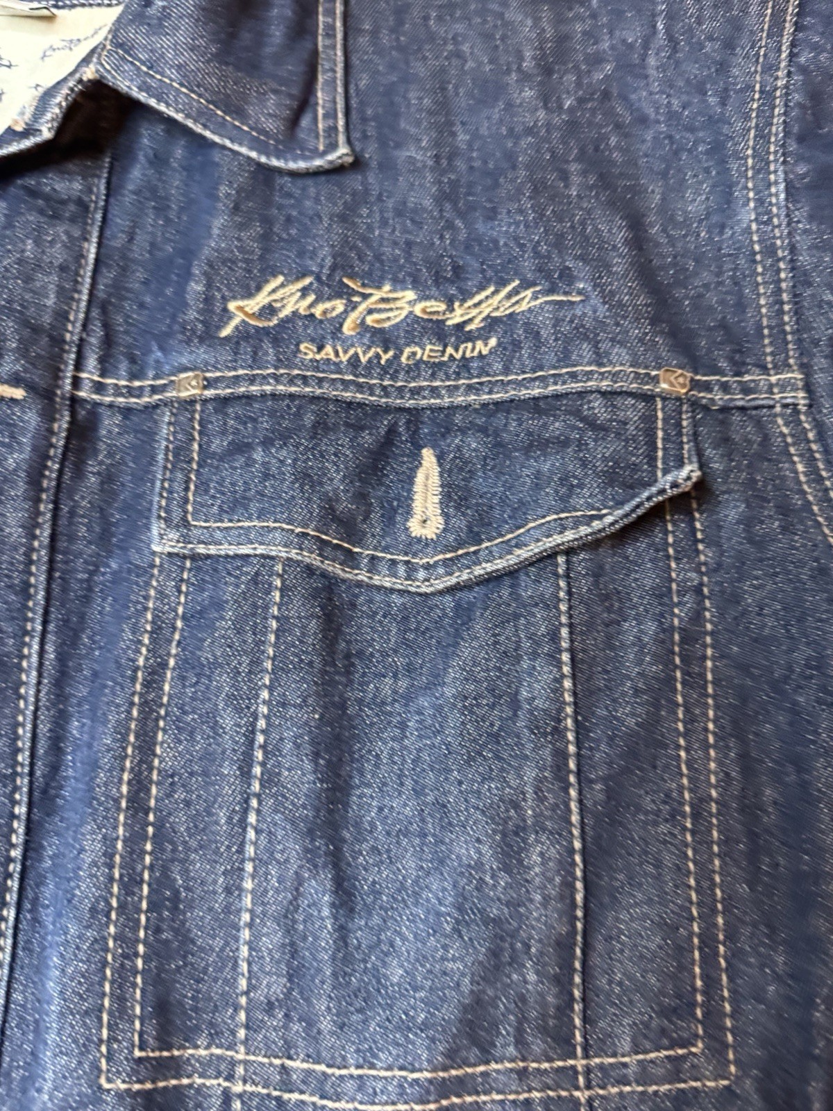 Y2K Kno’ Betta Denim Jacket Sz Medium Blue With Back Mouse Patch Hip Hop