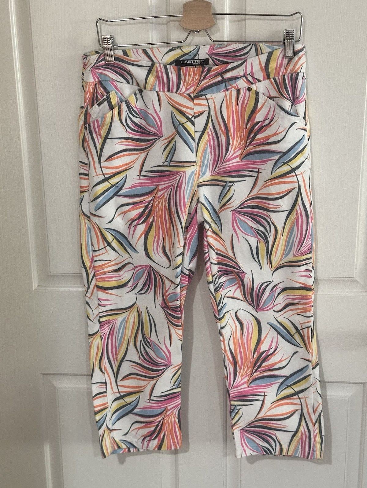 Lisette L Women’s Floral Tropical Pull On Ankle Pants Slim Skinny with Pockets