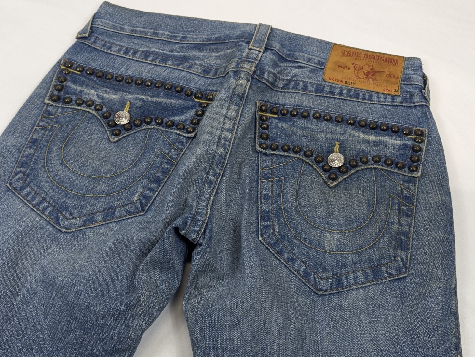 True Religion Billy Studded Distressed Bootcut Jeans Blue Mens 32×32 Made in USA
