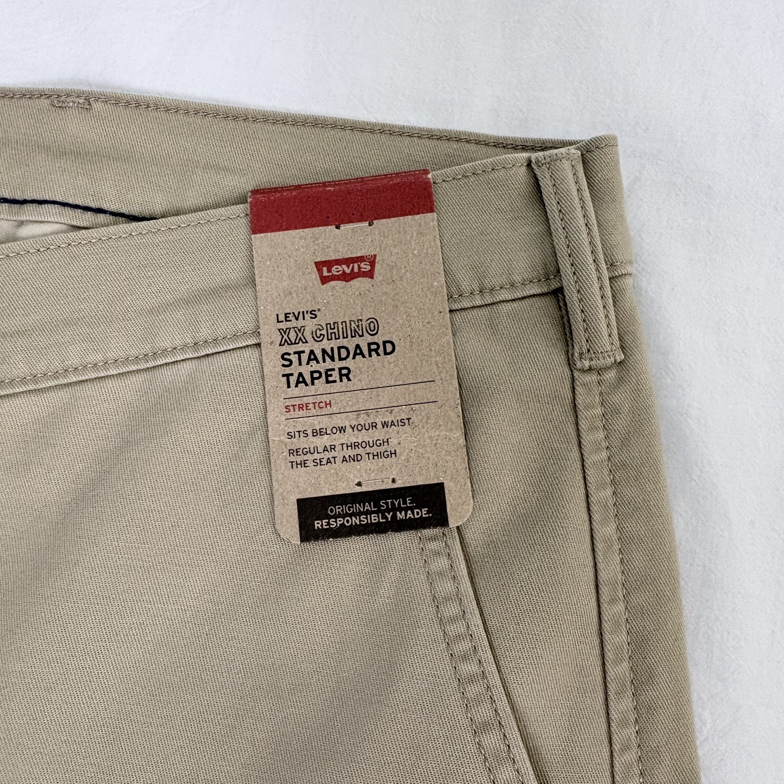 Levis XX Chino Standard Taper Stretch Mens Size W52 X L34 Zip Fly – New
