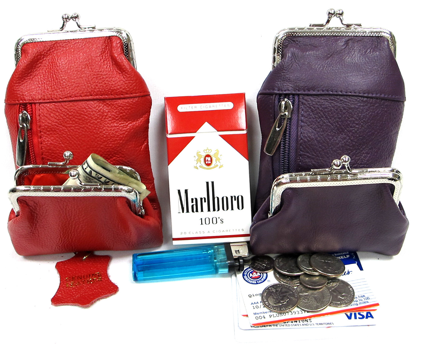 3 Pocket 100% Leather Cigarette Case+Coin Pouch Combo Get 2pc/2Color 100s King