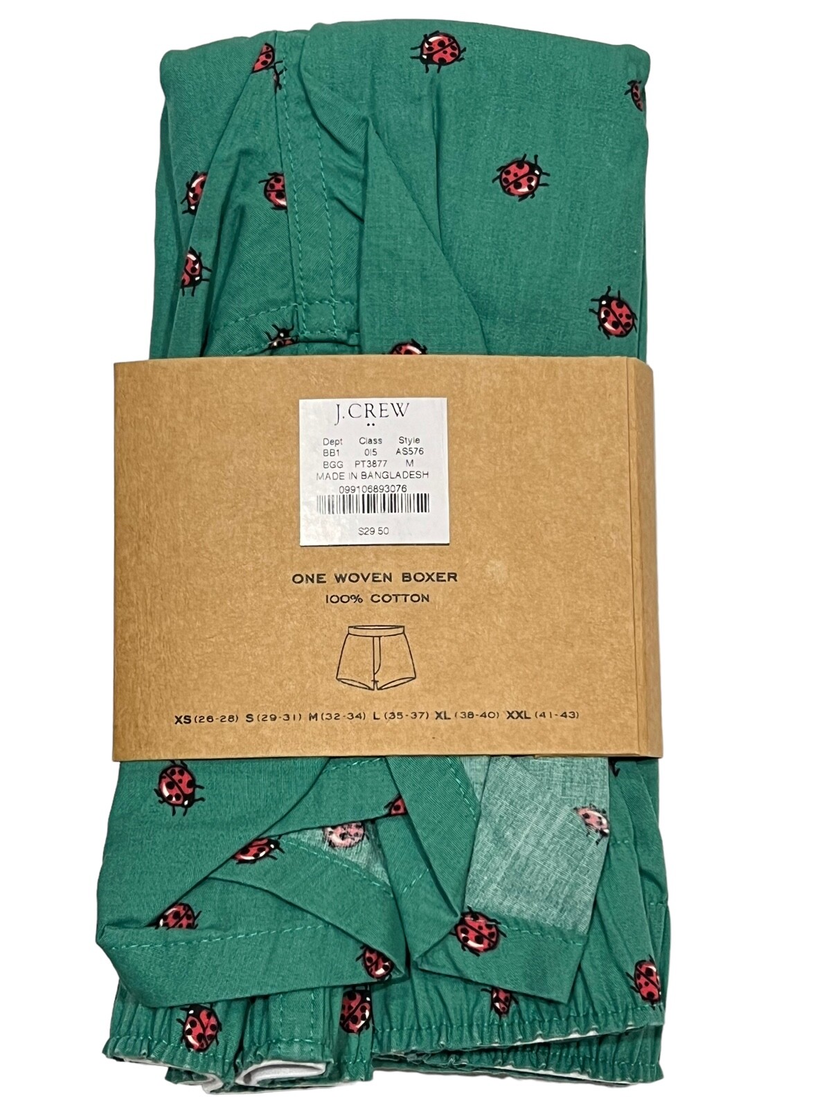 NWT J CREW Boxer Underwear Sz S-M-L-XL Green Red Ladybugs #11