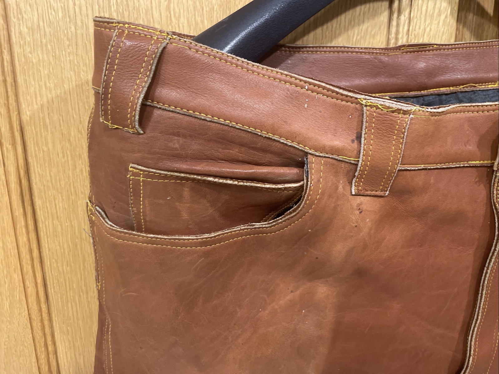Men’s Brown Very Heavyweight Leather Pants Handmade w/ Lining Size 40″x 30″