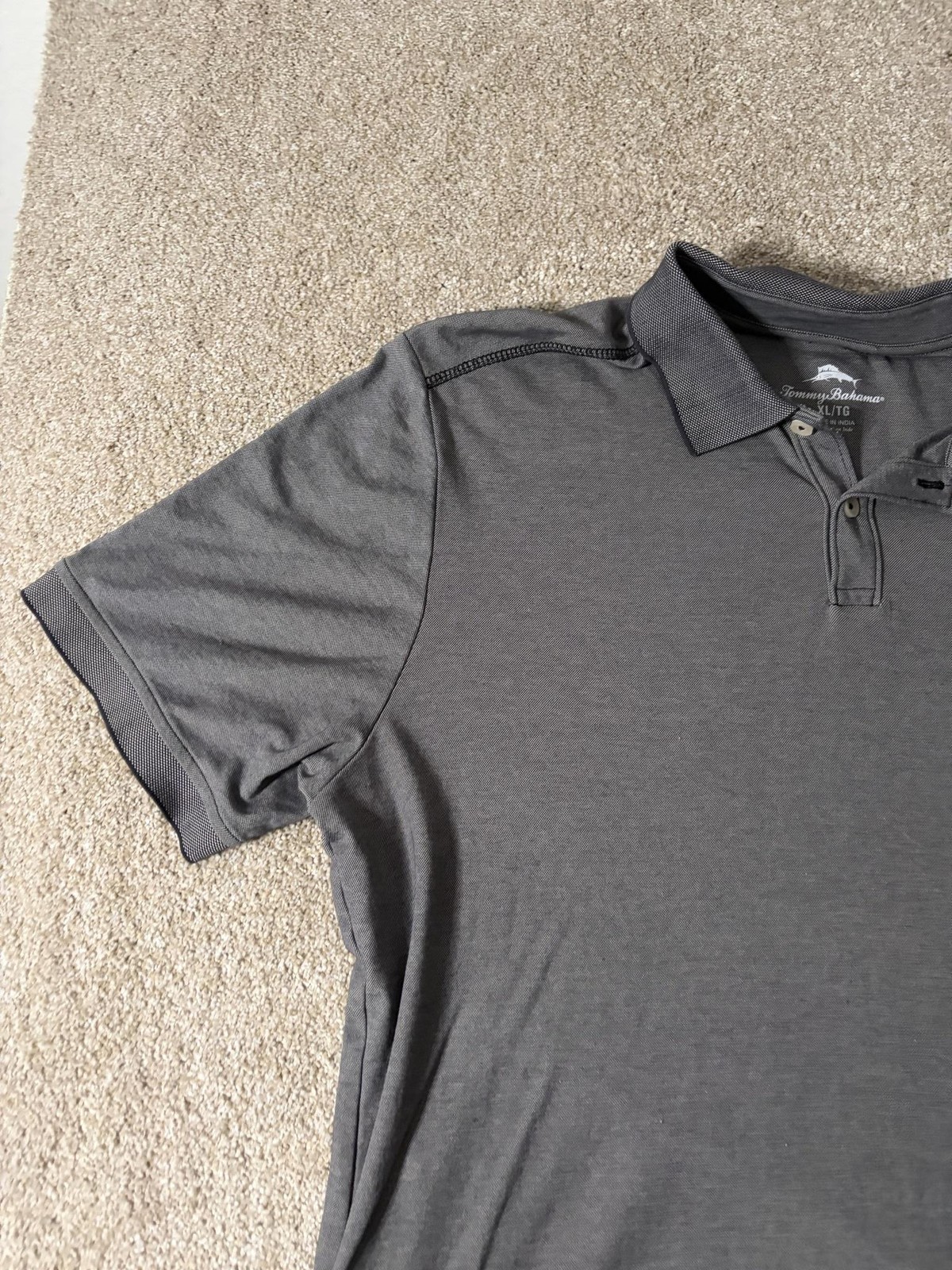 Tommy Bahama Polo Shirt Mens XL Gray Tagless Marlin Logo Cotton Blend Knit