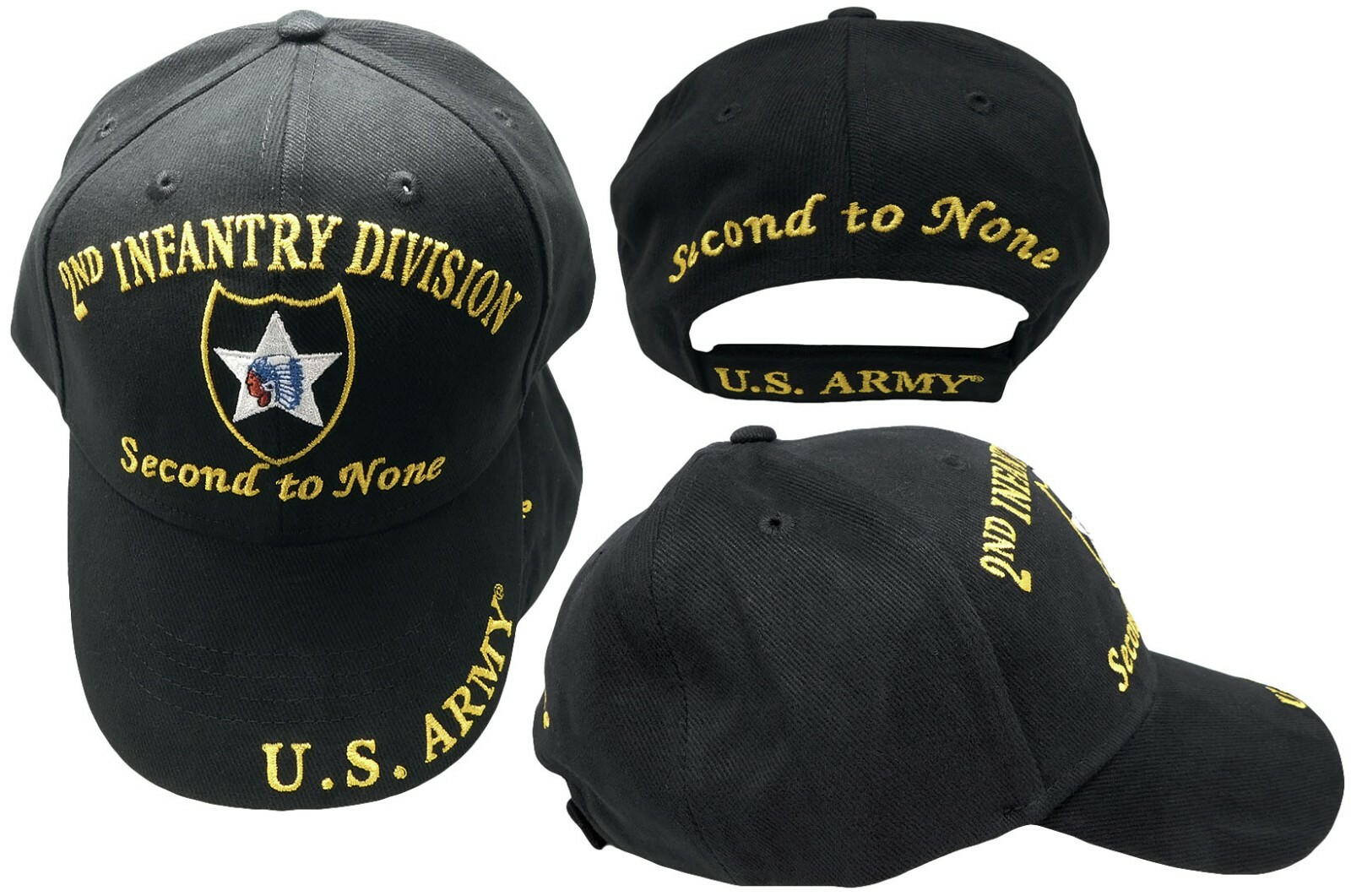 2ND INFANTRY DIVISION US ARMY SECOND TO NONE EMBROIDERED BASEBALL CAP HAT (RUF)