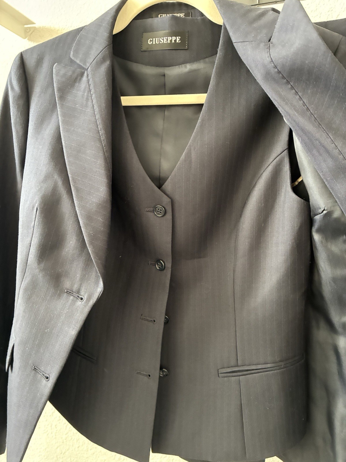 Woman’s Black Pinstripe Blazer, Vest and Skirt in Size 00