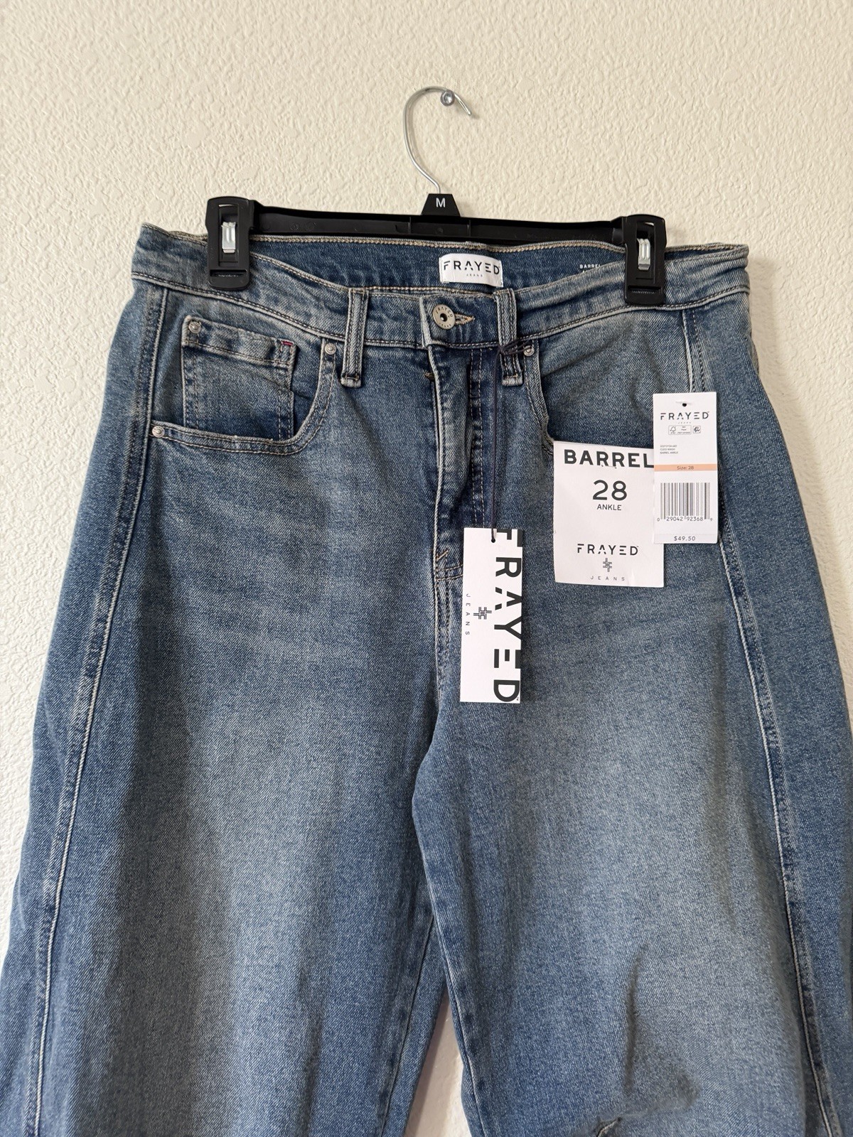 Frayed Jeans Womens Barrel Ankle Jeans Cleo Wash Medium Blue Denim Size 28