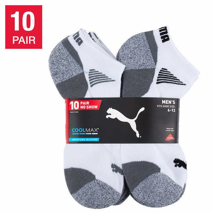 Puma Men’s No Show Low Cut Socks, 10 Pair White Or Black Select Size