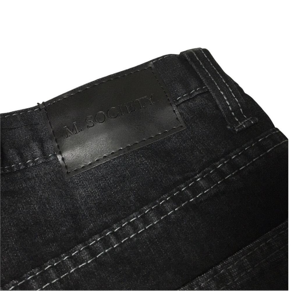 M.Society Jeans Black Denim Washed Cotton Blend Stretch Faded Men’s 32 x 30