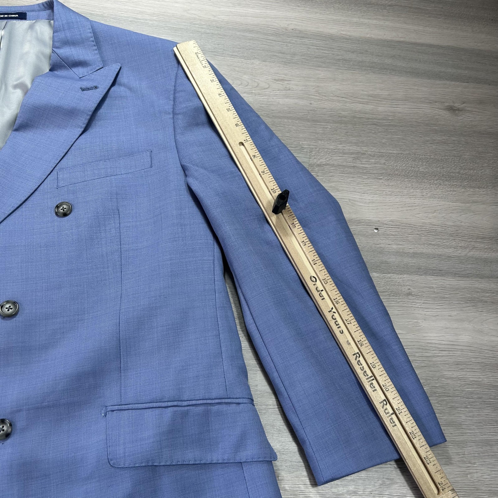 Paul Fredrick Suit Mens 46R Jacket 48×29 Pants Vest Sky Blue Wool 3 Piece Set