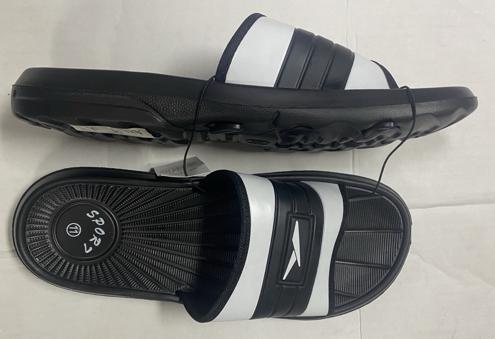 Black and White Sport Slide Slides Flip Flops Men’s Size 7 8 9 10 11 12 13