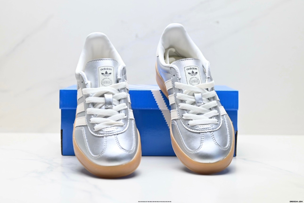 adidas Gazelle Indoor Silver Metallic Gum Sneakers JR 1206 NEW WITH BOX