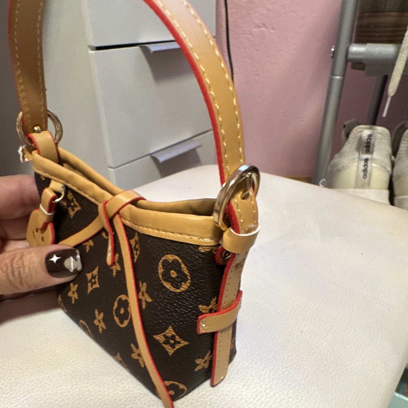 Mini Monogram Top Handle Bag Brown/Tan/Red Open Gold Hardware Smiley Charm
