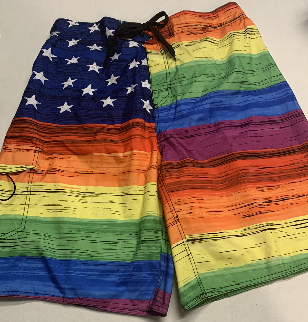 U.S. Apparel Men’s Swim Trunks Stars Rainbow Stripes XL Gay Pride Rainbowcore