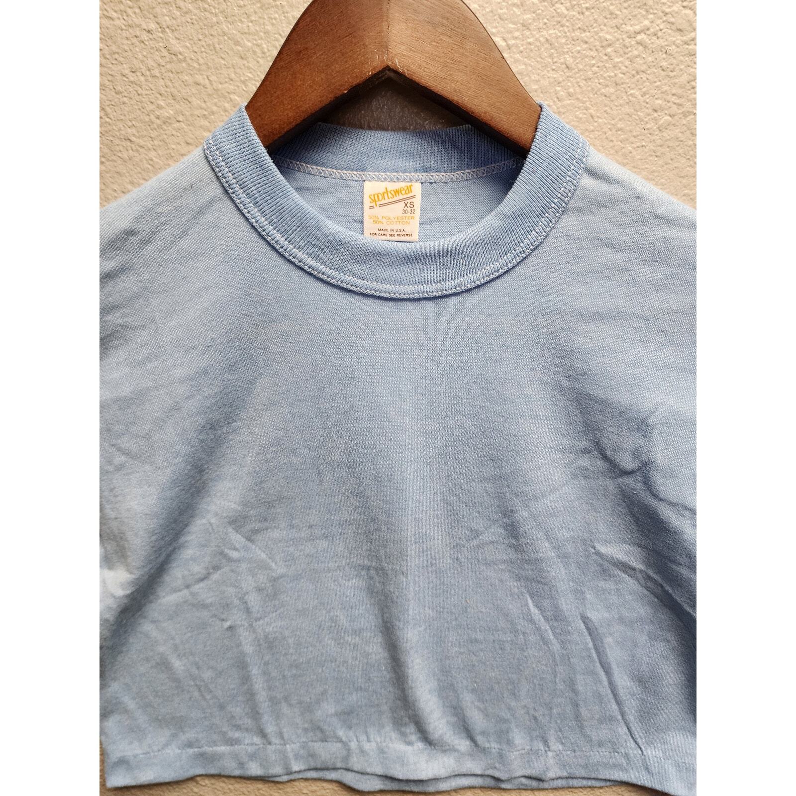 Vintage Crop Top Shirt Women Sportswear Blue Cropped Tee XS 50/50 USA Retro 80s