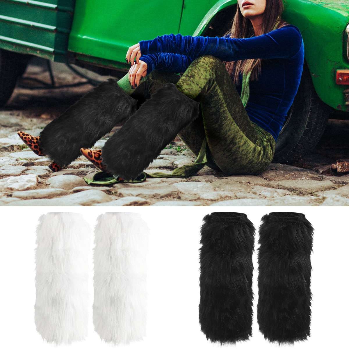 Womens Faux Fur Leg Warmer Boots Socks Fluffies Boot Cover Warming Foot Sleeve