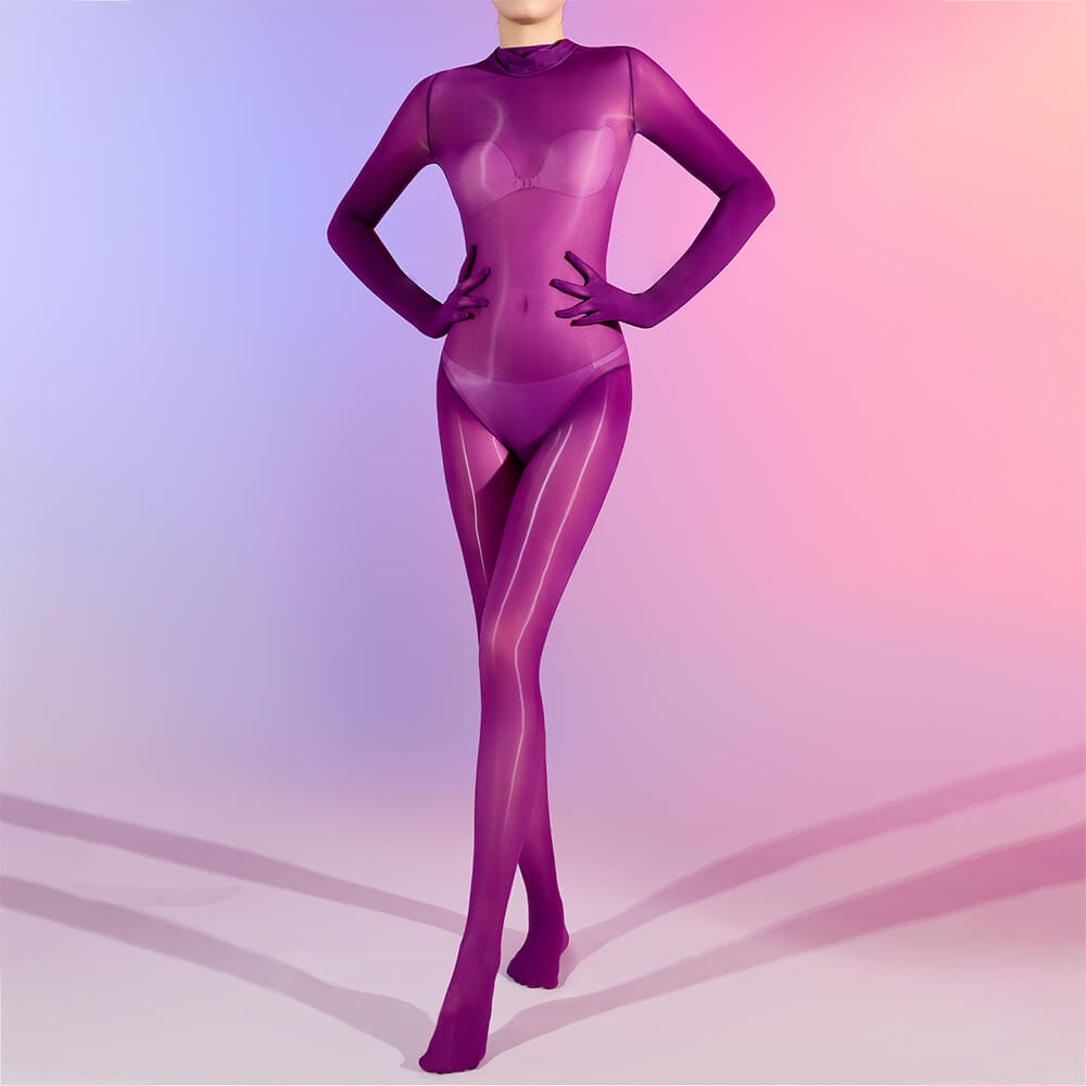 Womens Oil Glossy Bodystocking Ultra Sheer Shiny Catsuit Bodysuit Body Pantyhose