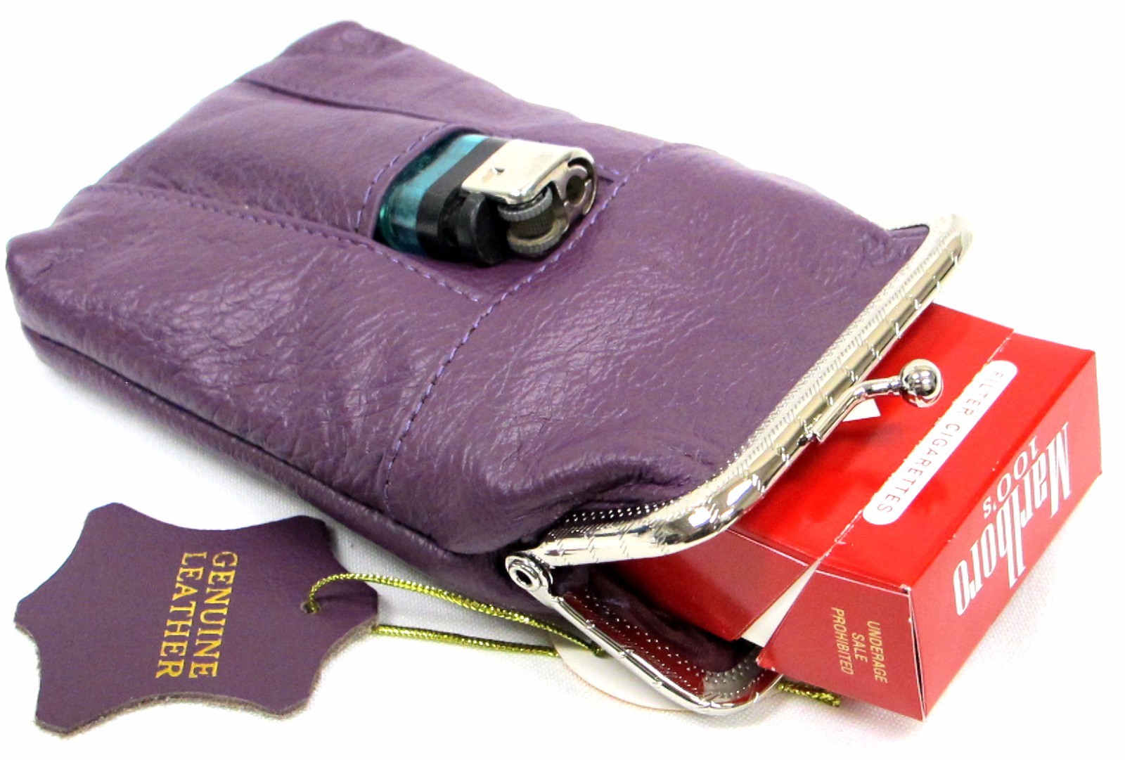 2pc 2 Size Soft Leather Cigarette Case Purple 100s+120s Black Brown HotPink Red