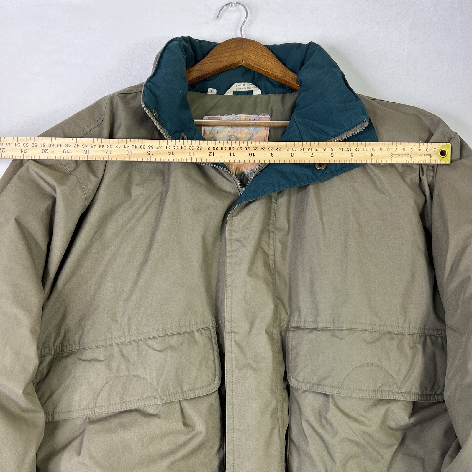 Vintage Members Only Down Jacket Mens Beige Hood Puffer Bomber Goose Down Size L