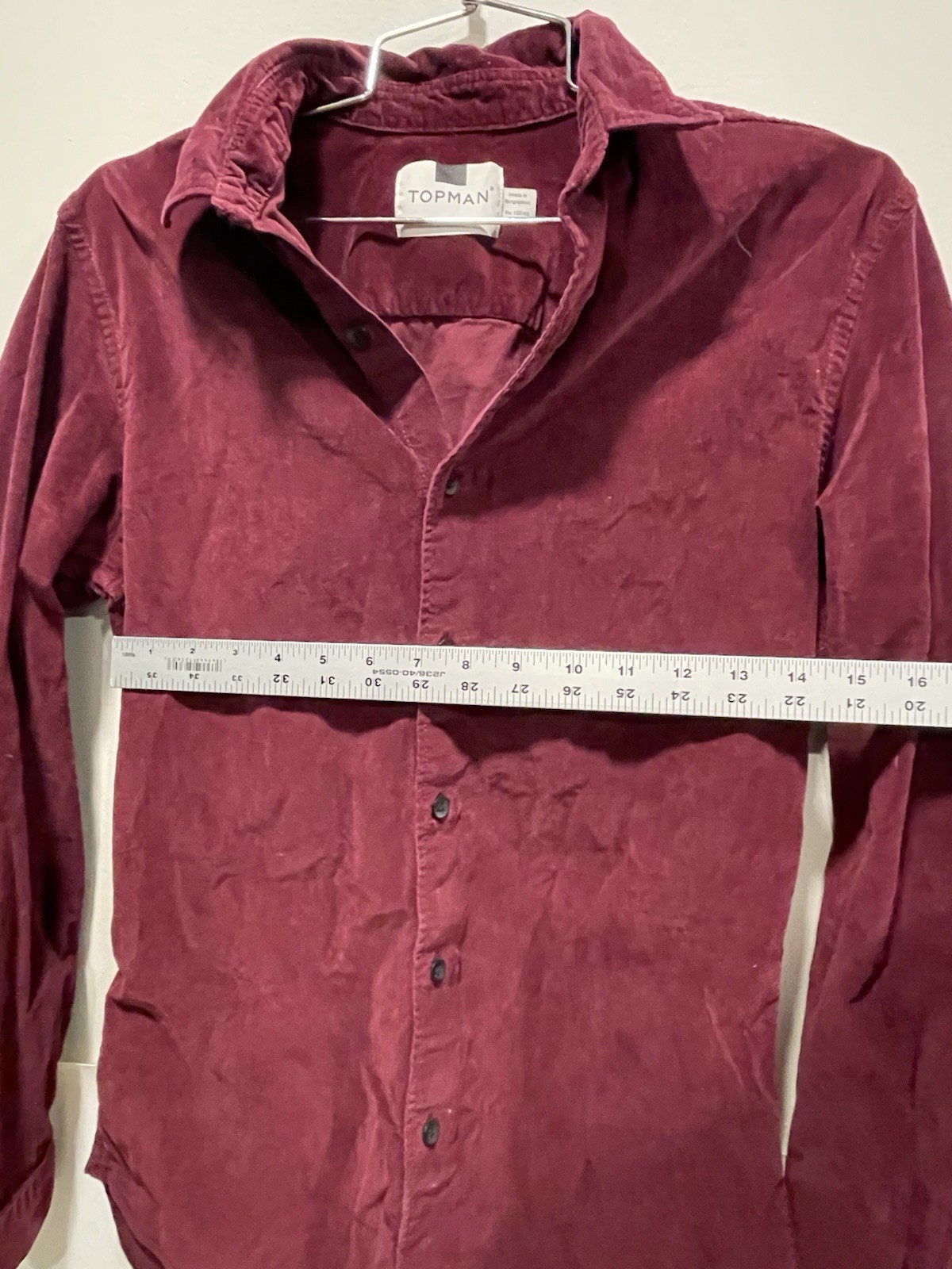 Topman Mens Wine Red Burgundy Medium Velvet Button Down Dress Shirt