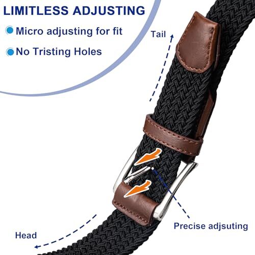 Mens Belt,Canvas Elastic Fabric Woven Stretch Belts for Golf Casual Pants Shirts