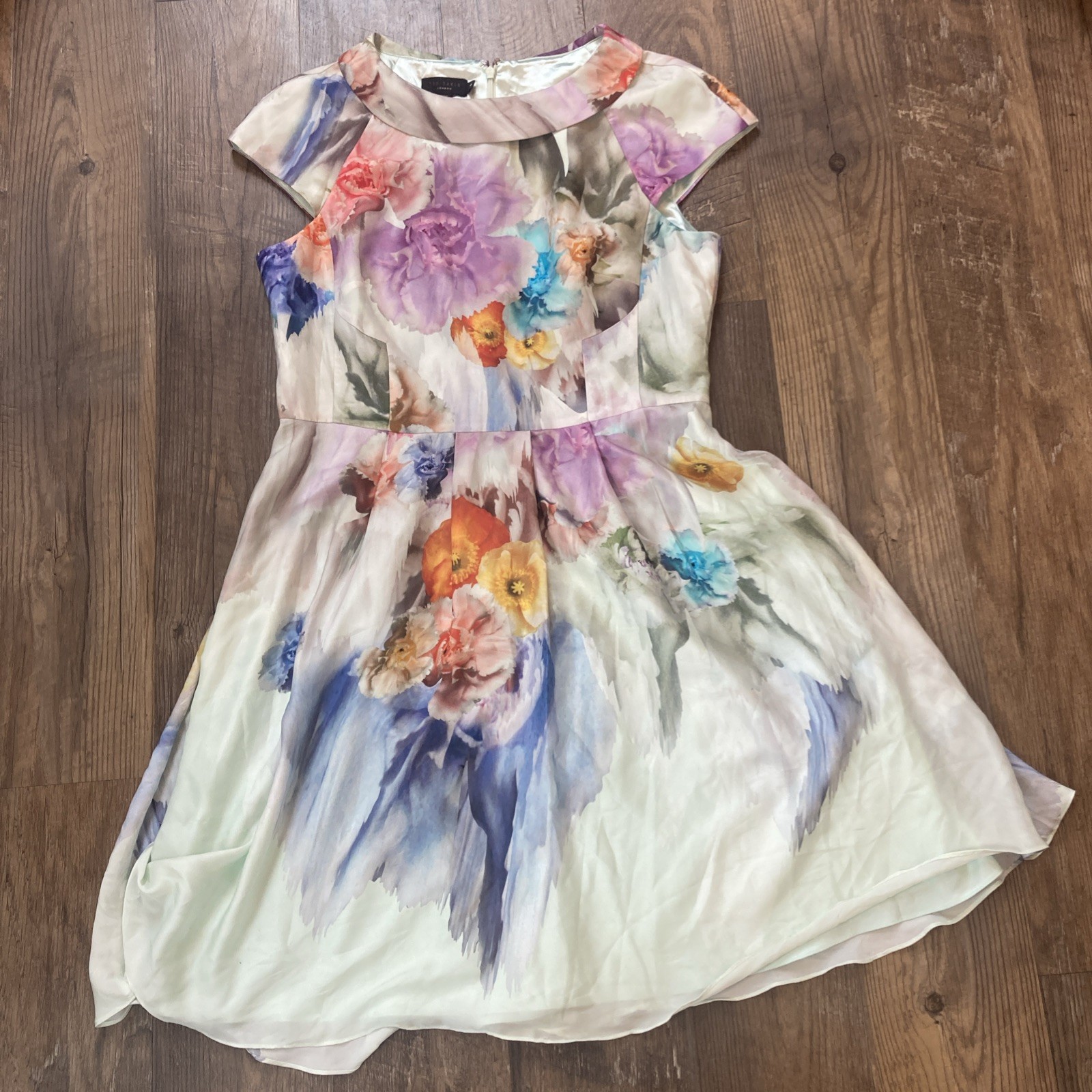 Ted Baker Fieona Watercolor Dress With 50s Style Collar Women’s Size 4