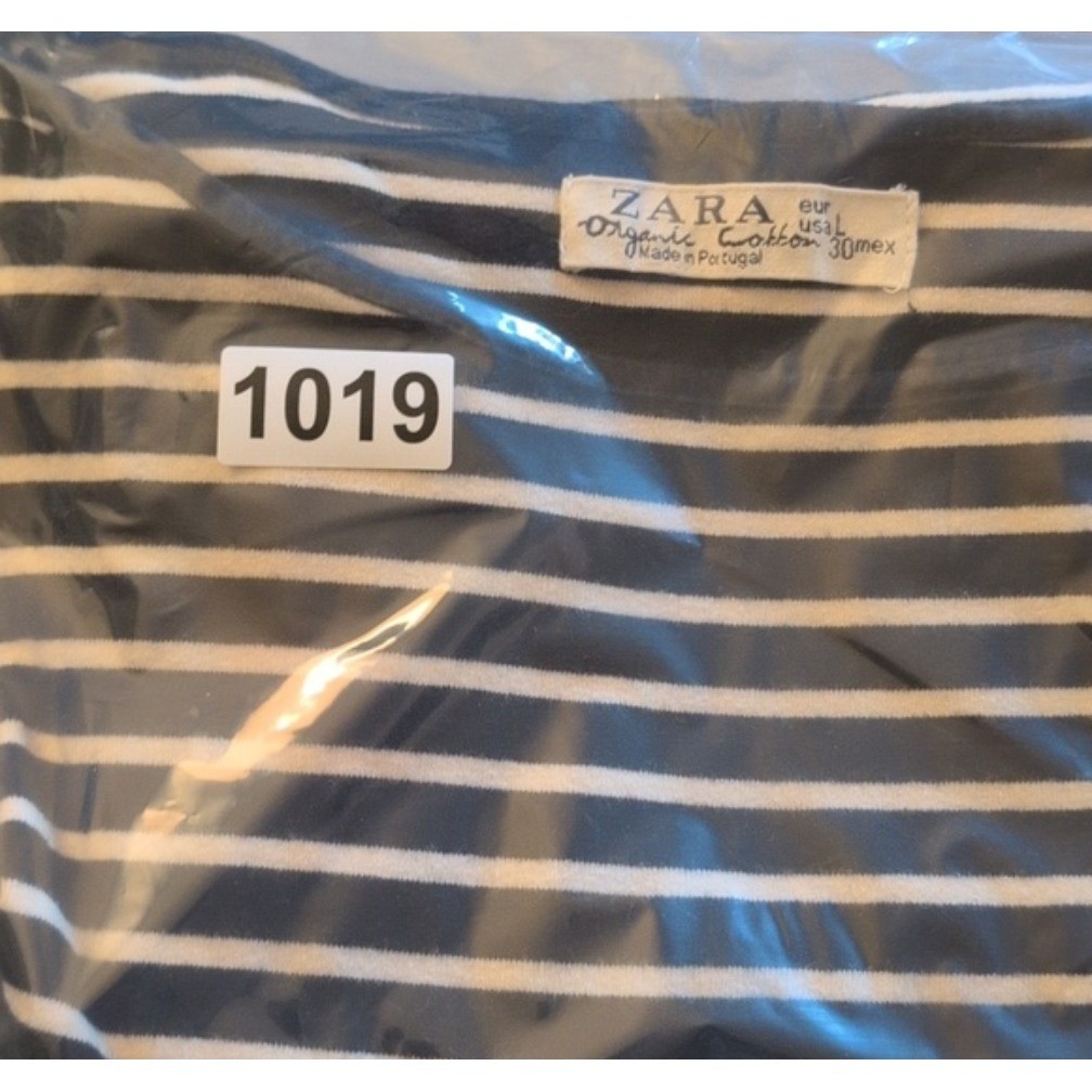 Vintage Zara Womens Organic Cotton Striped Boat Neck 3/4 Sleeve,Black Cream Lg