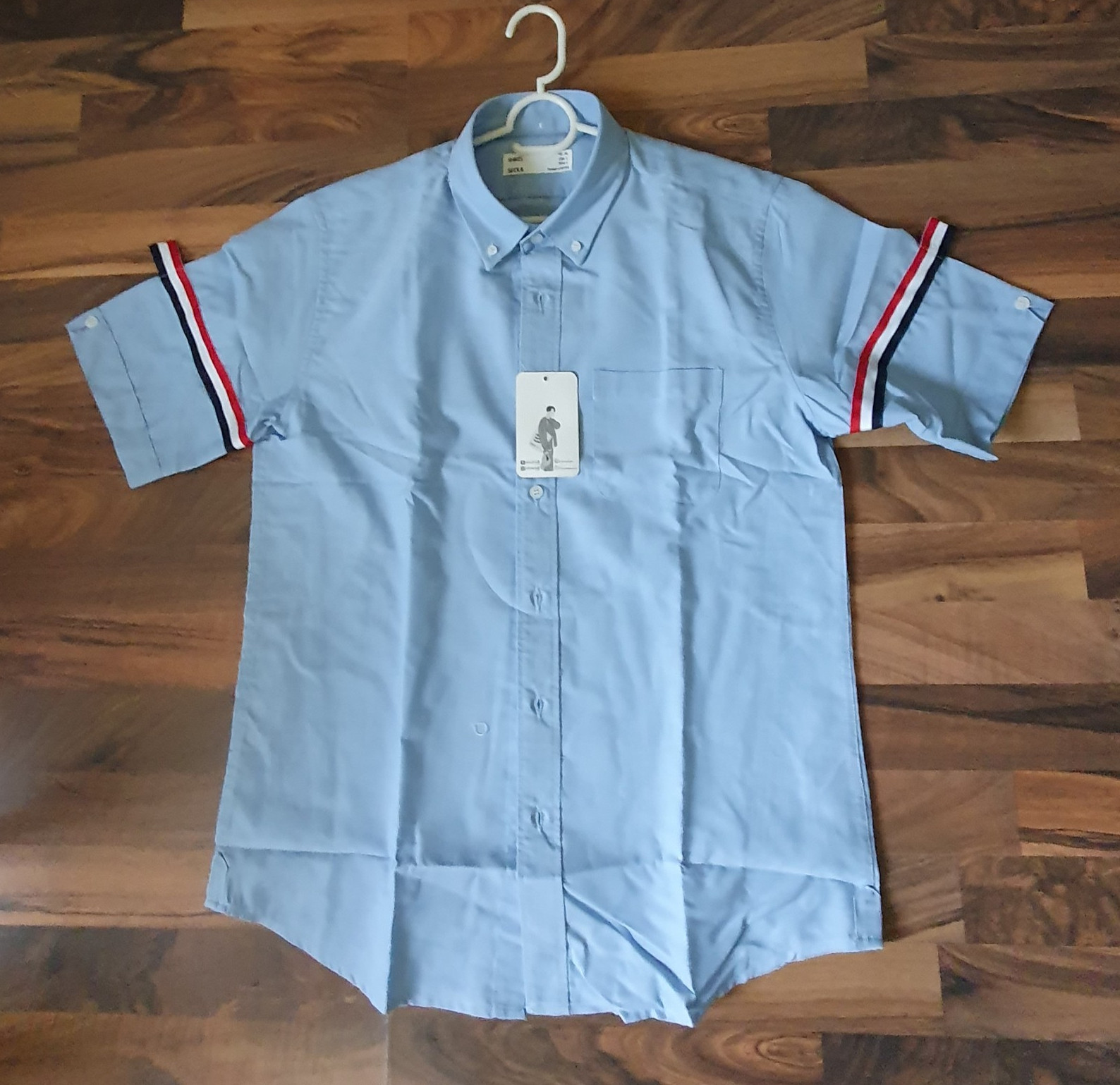 SEOUL Men’s Short Sleeve Button Down Collared Shirt Blue XL with Chest Pocket