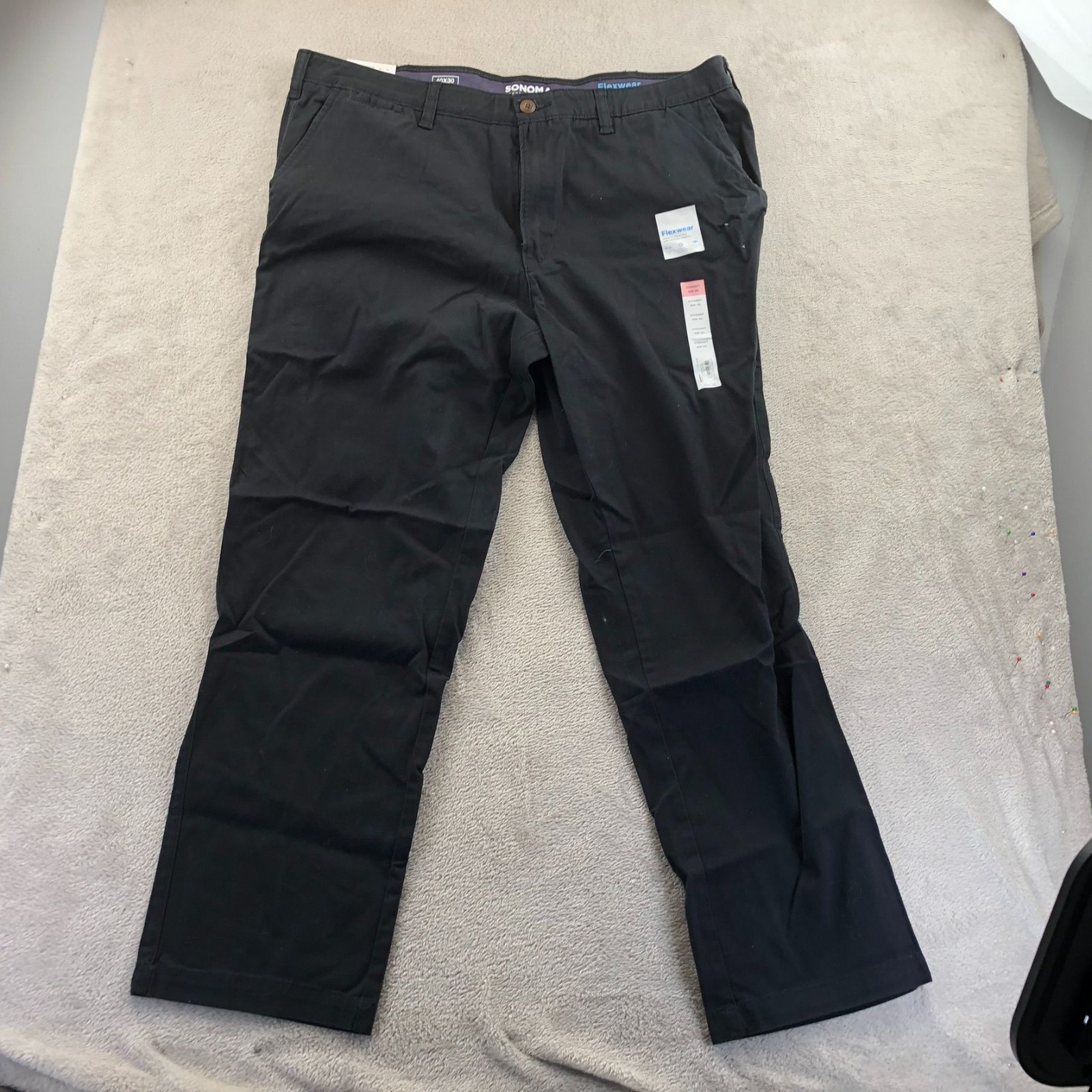 Sonoma Mens Black Flexwear Straight-Leg Pants 40×30 Stretch Comfort Cotton Blend
