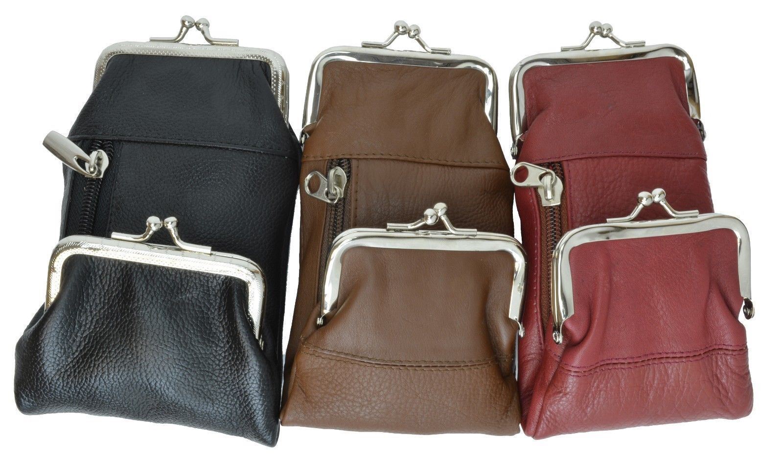 Genuine Leather Cigarette Double Clasp Zip Coin Carrying Case Many Colors