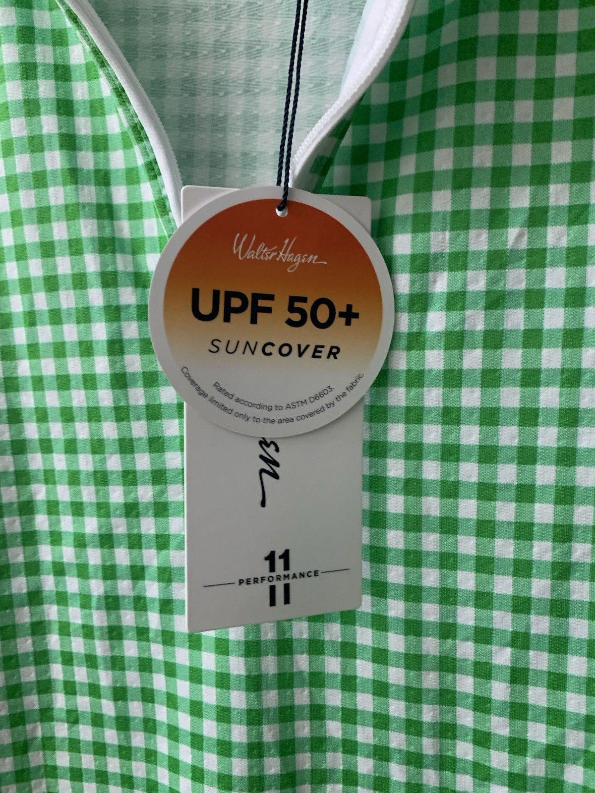 Walter Hagen Performance 11 UV Suncover 1/4 Zip Wmns Sz L Green Fusion Gingham