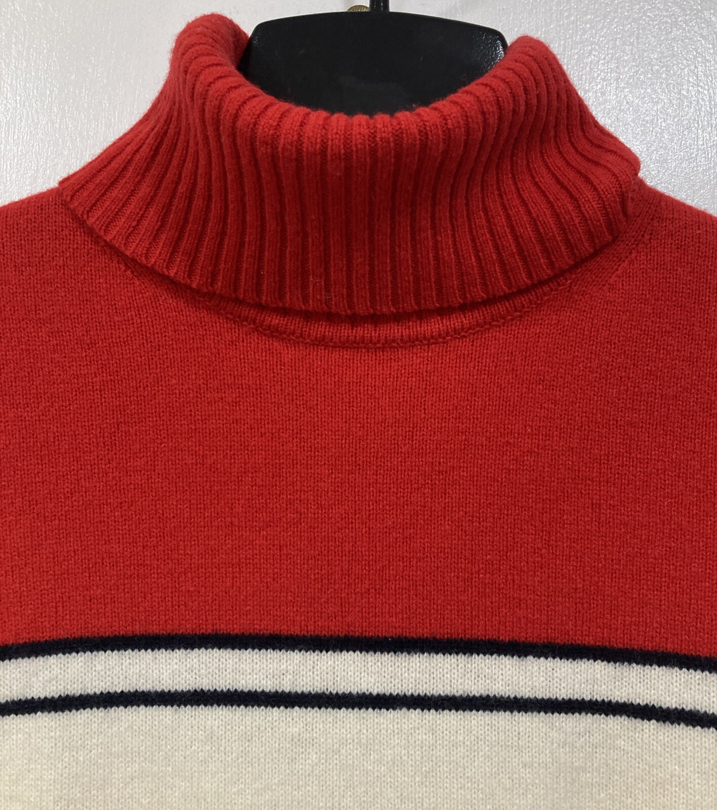 J. Crew x Net-A-Porter Turtleneck Sweater Size XS Cream Red Stripe 100% Wool