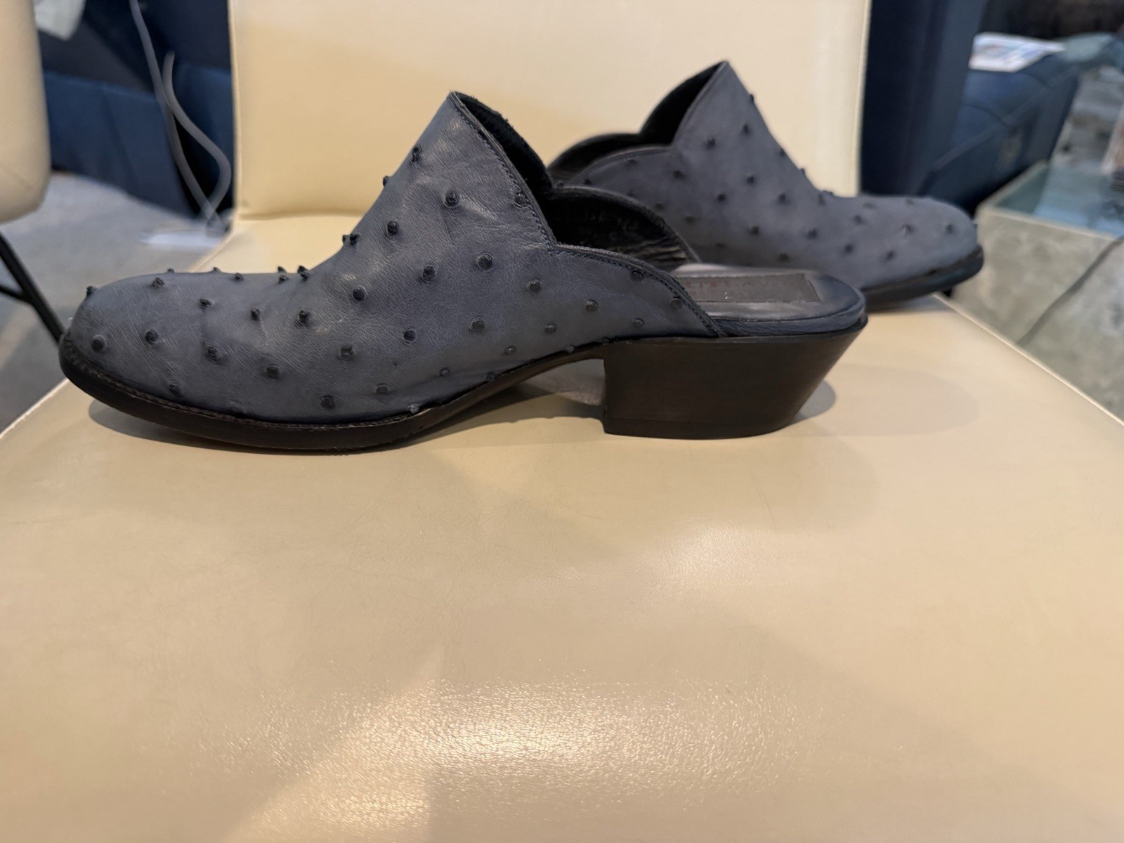 blue leather Western Mules For Woman