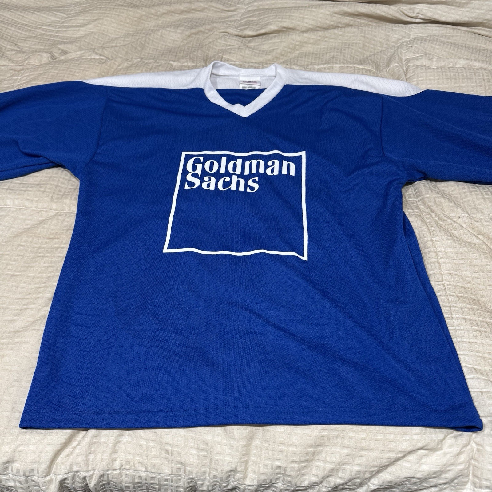 Rare Goldman Sachs Blue & White Hockey Jersey Investment Banking Men’s Size XL
