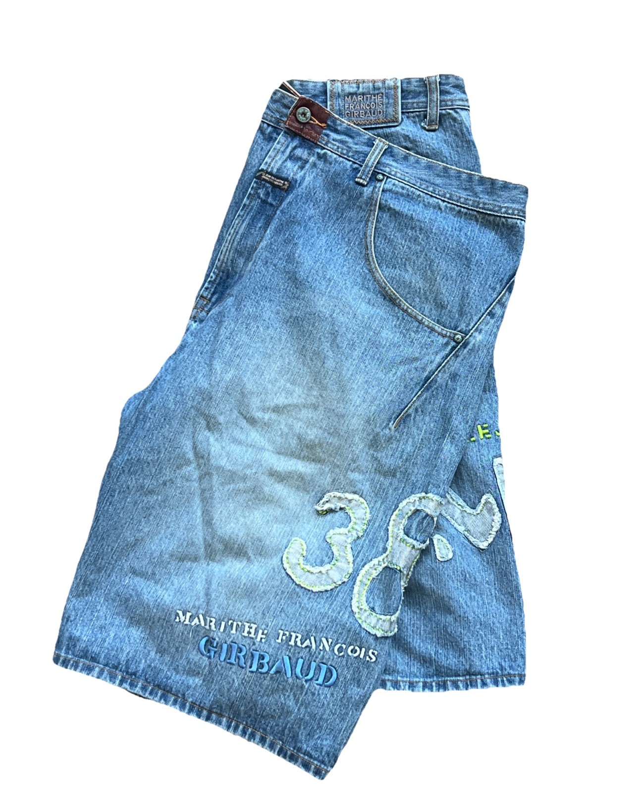 Vintage Marithé François Girbaud “Le Jean De” Embroidered Denim Shorts Size 40