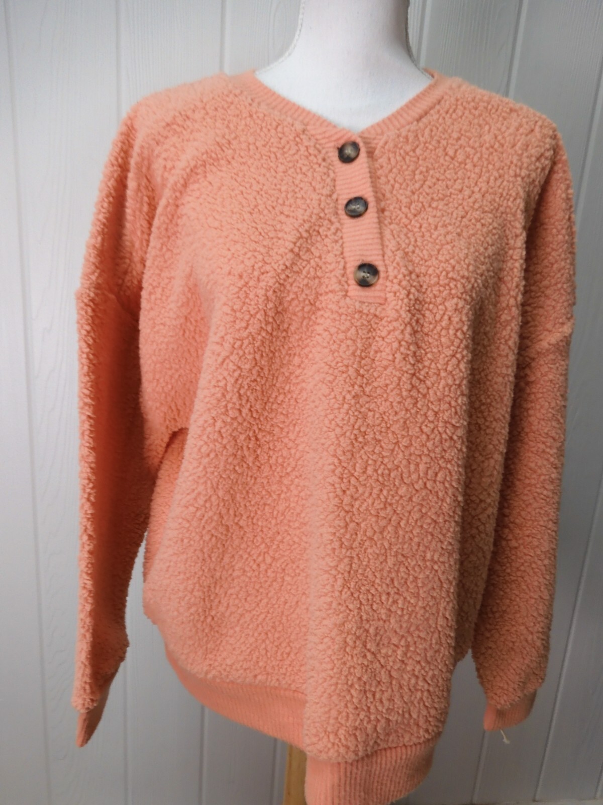 a.n.a. Orange Sherpa Long Sleeve Henley Pullover Sz XXL