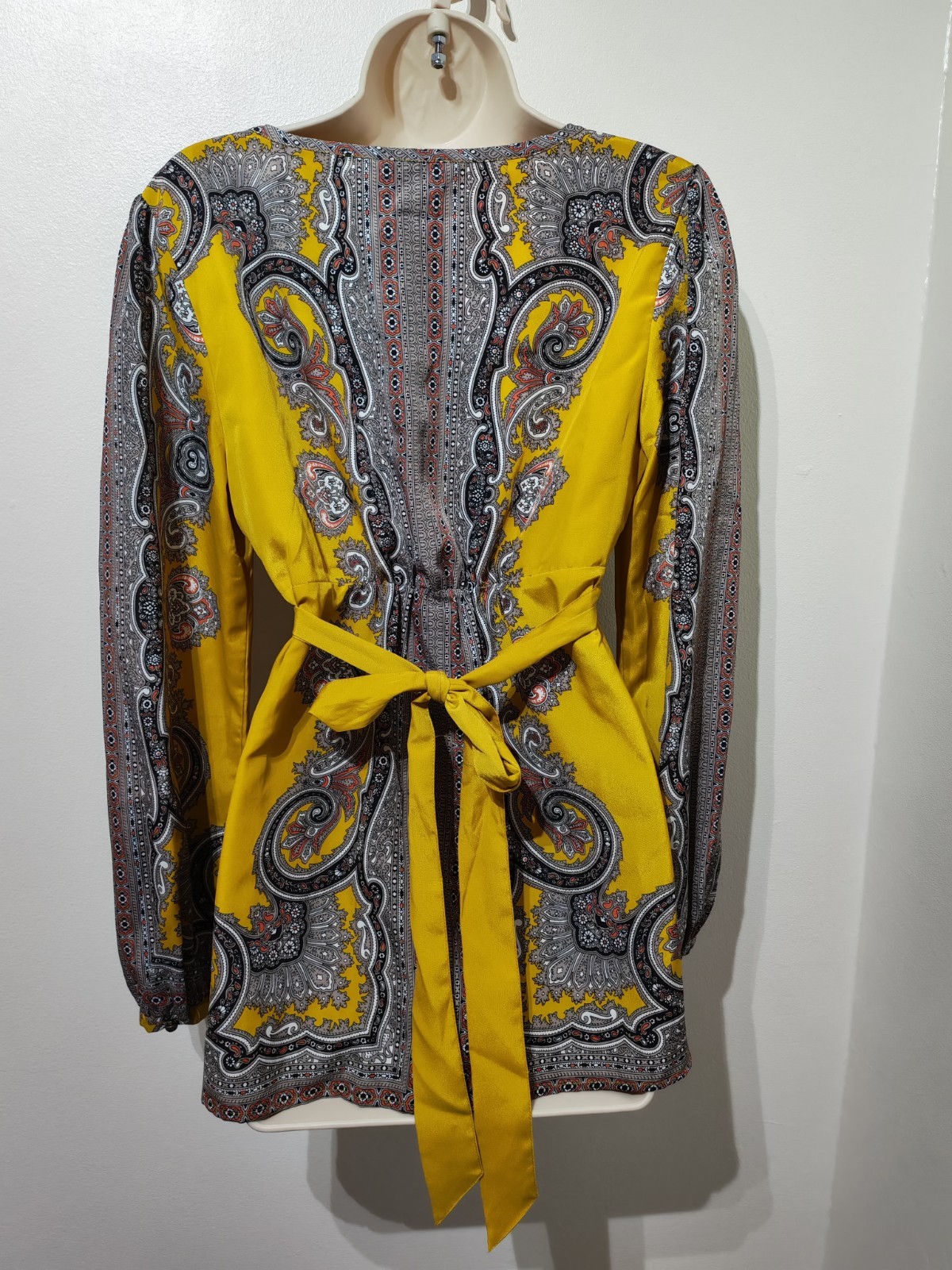 Monsoon yellow paisley print empire tunic long sleeve top M 14 Indian Ethnic