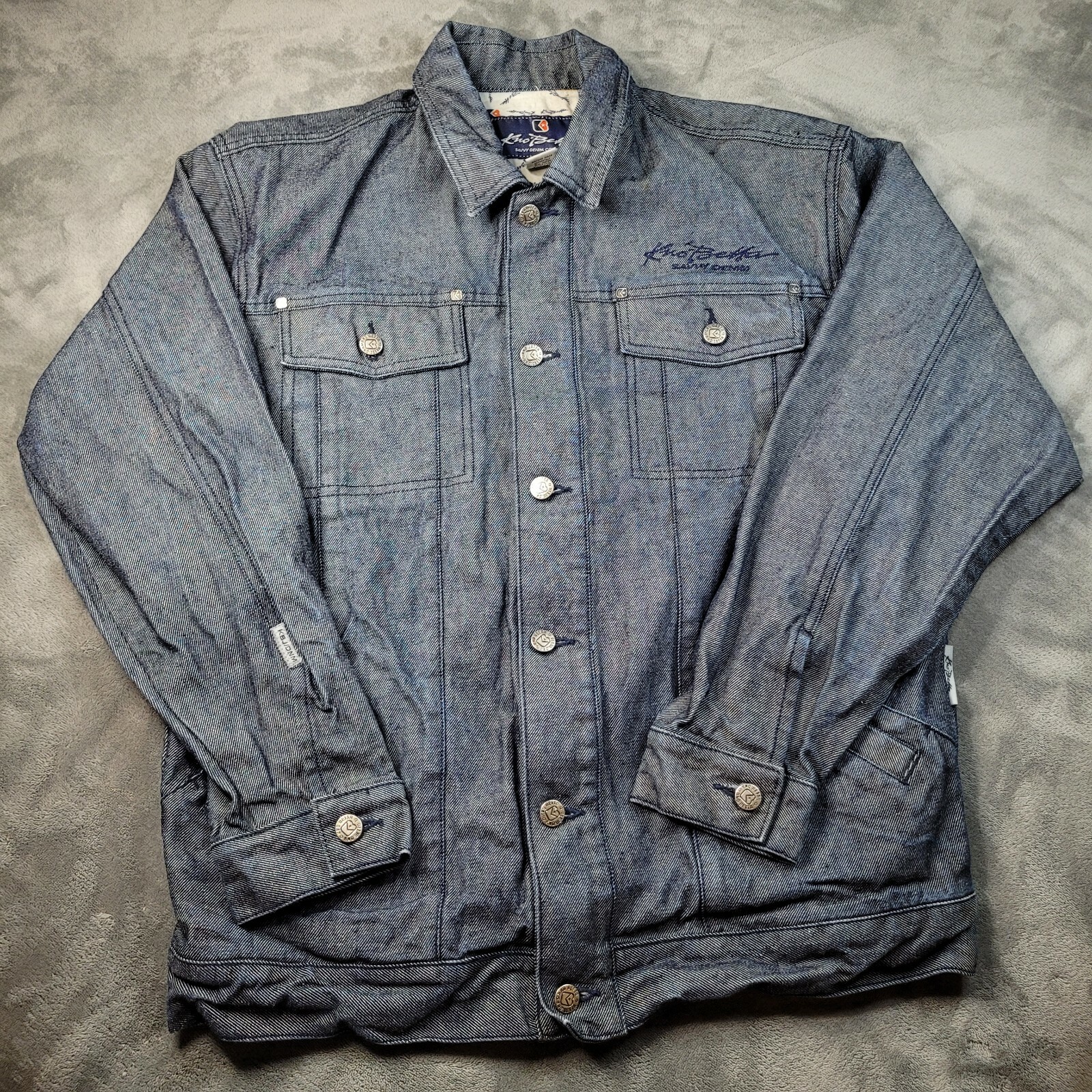 Kno Betta Savvy Denim Mens XL Dark Blue Cotton Denim Jacket Mickey Mouse Grill