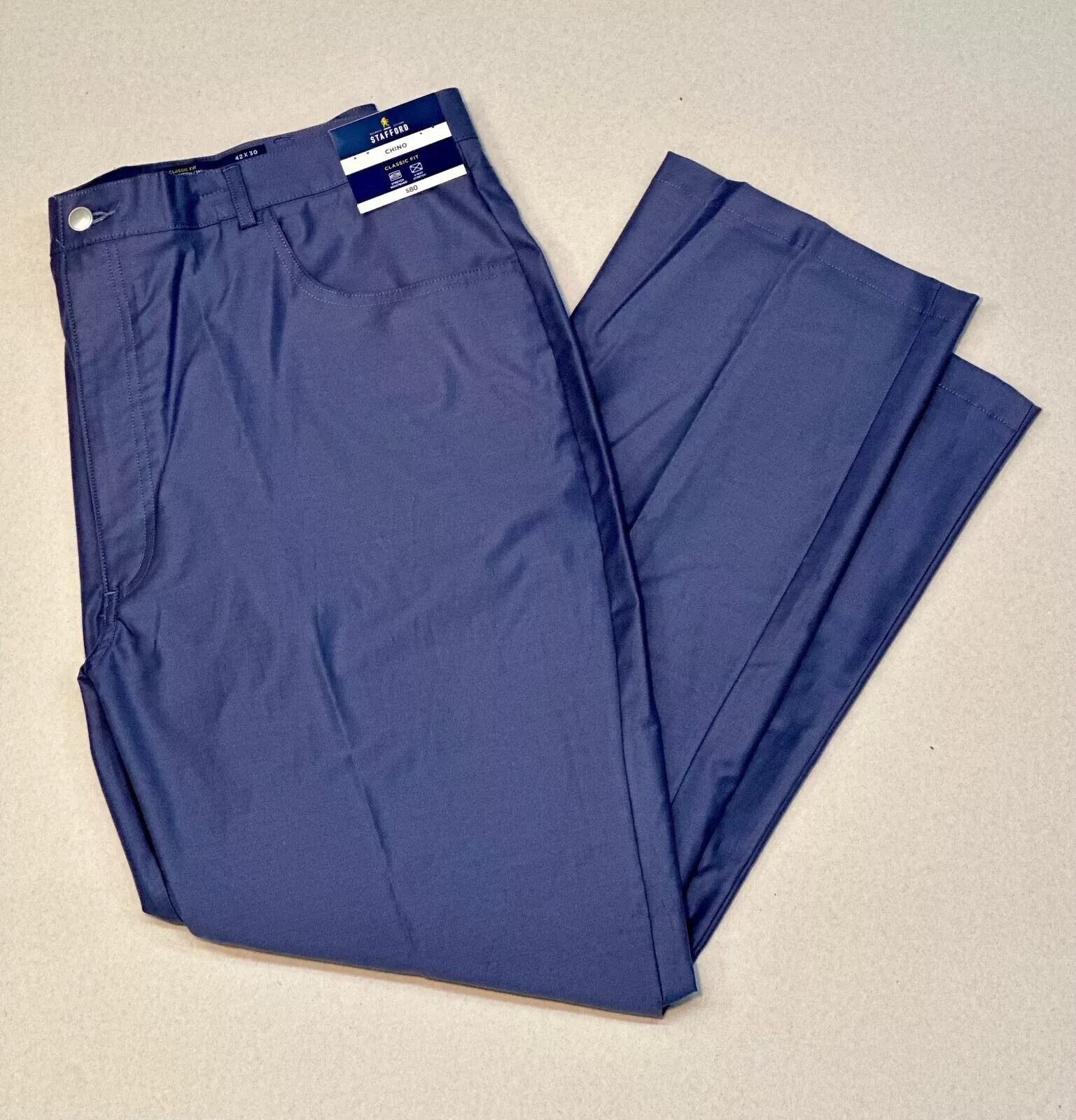 Stafford Men’s Straight Leg Chino Pants Comfort Stretch Indigo Sz 40 x 30 C3024
