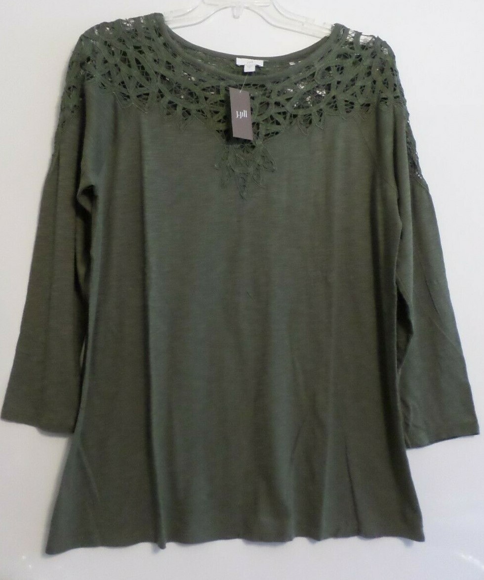 NWT! J JILL LACE INSET LONG SLEEVE KNIT TUNIC/TOP-XL-CARAWAY GREEN-GORGEOUS!