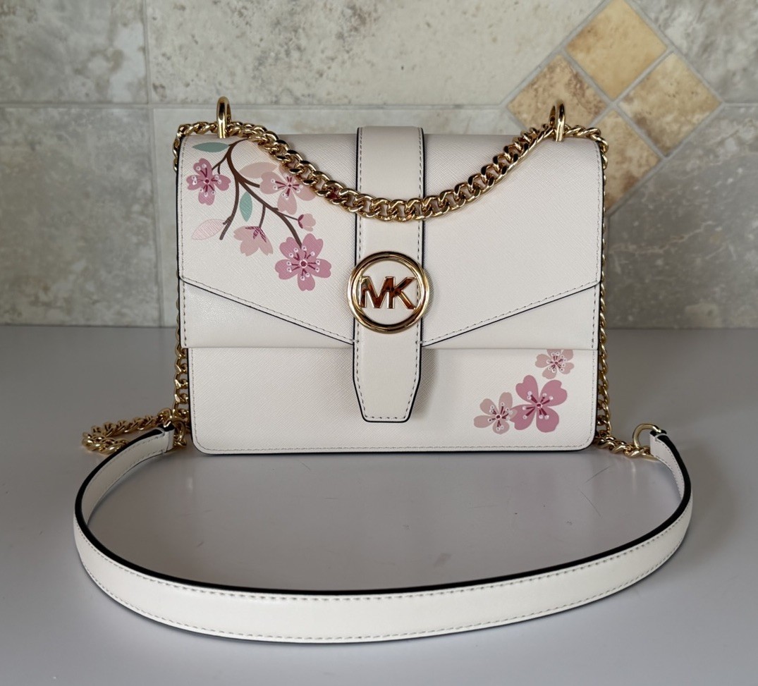 Michael Kors Greenwich Small Shoulder Flap Crossbody Bag Light Cream Multi
