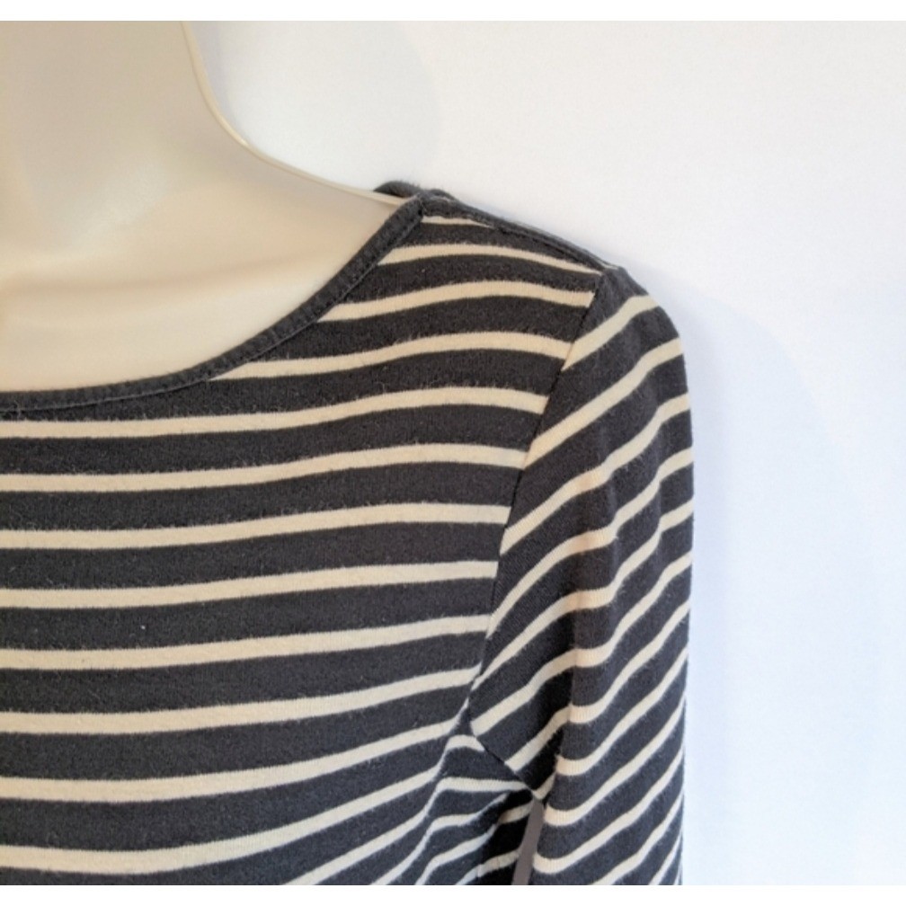 Vintage Zara Womens Organic Cotton Striped Boat Neck 3/4 Sleeve,Black Cream Lg