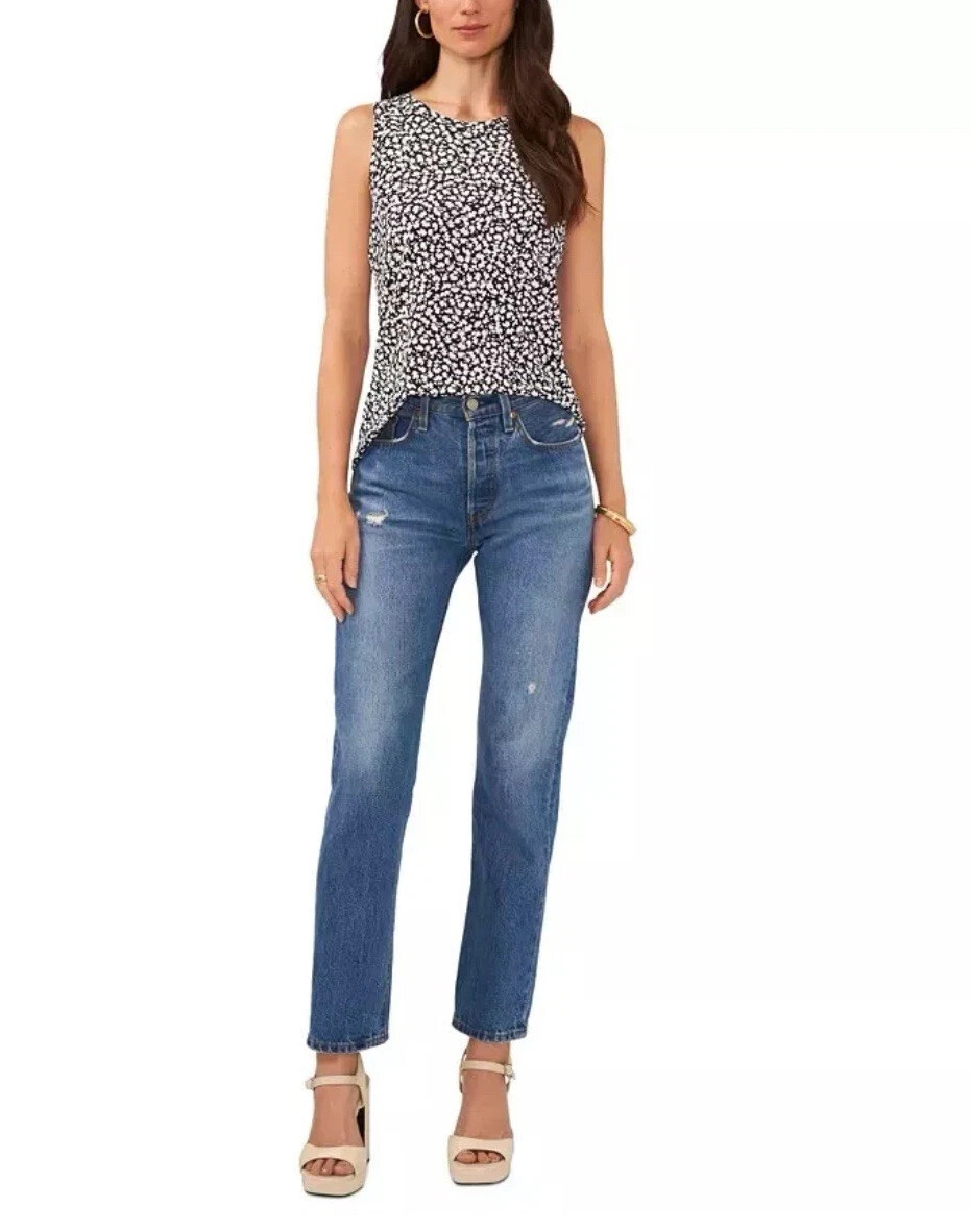 Vince Camuto Floral Crewneck Split Back Keyhole Tank Top MSRP $59 Choose Your Sz